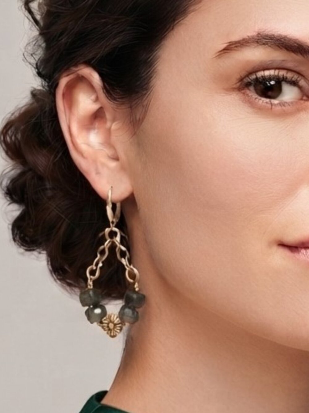 Green Stone Chain Earrings